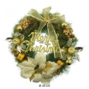 Coronita de Craciun pentru usa, Verde-Auriu, 40 cm, PVC, Artificiala, Decorata, Interior/Exterior, Flippy - Img 5