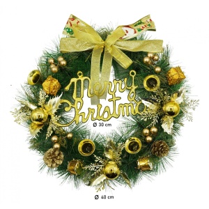 Coronita de Craciun pentru usa, Verde/Auriu, 40 cm, PVC, Artificiala, Decorata, Interior/Exterior, Flippy - Img 6