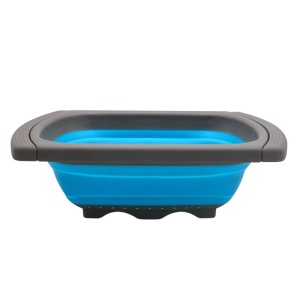 Cos de Scurgere Retractabil pentru Chiuveta, Flippy, cu Filtru, pentru Fructe si Legume, de Uz Casnic, 39x12 cm, Design Extensibil pana la 61 cm, cu Manere de Prindere, Albastru