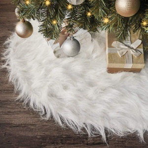 Covor pentru bradul de Craciun White Haipai, diametru 90 cm, blana cu o grosime 4 cm, alb - Img 3