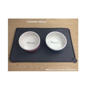 Covoras din silicon pentru animale Flippy, pentru bol de apa si mancare, antiderapant, margini ridicate pentru a mentine apa, 48.5x30 cm, Negru - Img 2