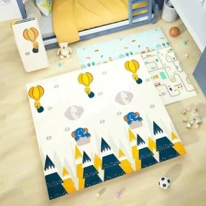 Covoras pentru Copii, Flippy, cu 2 Fete, Model Padure/Elefanti, din XPE+PE, Impermeabil, Antiderapant, Protectie Termica, +3 Luni, Pliabil, 150 x 200 x 1.5 cm, Multicolor - Img 7