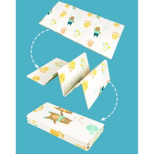 Covoras pentru Copii, Flippy, cu 2 Fete, Model Zmeu/Ursi, din XPE+PE, Impermeabil, Antiderapant, Protectie Termica, +3 Luni, Pliabil, 150 x 200 x 1.5 cm, Multicolor - Img 12