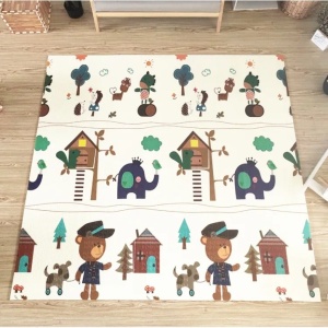 Covoras pentru Copii, Flippy, cu 2 Fete, Model ZOO/Ursulet, din XPE+PE, Impermeabil, Antiderapant, Protectie Termica, +3 Luni, Pliabil, 150 x 200 x 1.5 cm, Multicolor - Img 6