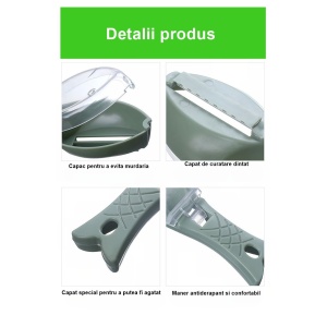 Curatator Manual Solzi de Peste, Flippy, Forma Peste , Recipient cu Capcac pentru Solzi, Plastic, Verde deschis, 16x6 cm - Img 2
