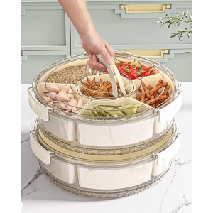 Cutie de Depozitare pentru Alimente, Flippy, cu 6 Compartimente, pentru Condimente, Fructe, Legume, cu Manere de Prindere, Rotativa 360 de Grade, Inchidere Ermetica, 32x10 cm, Alba - Img 14