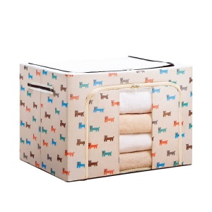 Cutie de Depozitare Pliabila, Flippy, 24 L, Panza Oxford, 40x30x20 cm, Fereastra Frontala, 2 Usi de Acces cu Fermoar Bidirectional, Cadru Metalic, Suport Baza Stabil din Plastic, Imprimeu Catelus, Bej - Img 6