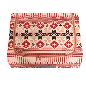 Cutie de Depozitare Pliabila, Flippy, 66 L din Bumbac si In, 52 x 42 x 39 cm, Fereastra Frontala, 2 Usi de Acces cu Fermoar Bidirectional, Cadru Metalic, Suport Baza Stabil din Plastic, Motiv Traditional Model 5 - Img 7