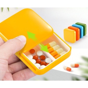 Cutie depozitare medicamente, 2 compartimente, Glisanta, Galben, Patrata, Flippy, Inchidere etans - Img 2