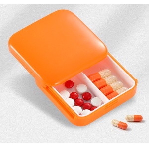 Cutie depozitare medicamente, 2 compartimente, Glisanta, Portocaliu, Patrata, Flippy, Inchidere etans - Img 2