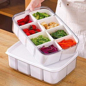 Cutie pentru Depozitare Alimente, Flippy, 8 Compartimente cu Capac, Material PET+PP, 29 x 20 x 9 cm, Alb/Transparent - Img 12