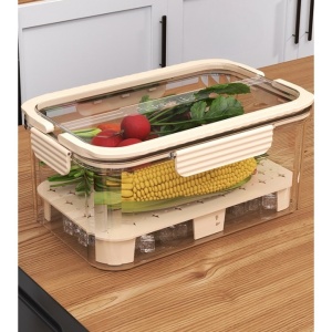 Cutie pentru Depozitare Alimente, Flippy, de Uz Casnic, 2 Compartimente, Zona pentru Gheata, Mentinere Fresh, cu Maner, Material PET, 23x15x10.8 cm, Bej - Img 9