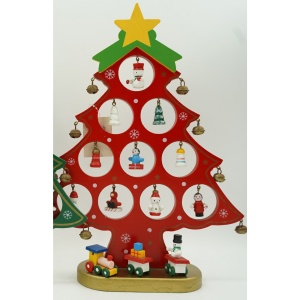 Decoratiune Craciun, Brad, Rosu, 10 cavitati cu ornamente, 20.5 cm x 28 cm, Lemn, Flippy - Img 2