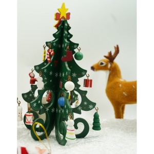 Decoratiune Craciun, Brad, Verde, 6 cavitati cu ornamente, 12 cm x 20 cm, Lemn, Flippy - Img 7