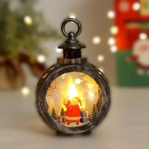 Decoratiune Craciun tip Felinare cu baterii, 13.5 x 9 cm,Lumanare cu geam si inscriptie Mos Craciun,lumina alb cald,baterii incluse,Bronz Argintiu - Img 2
