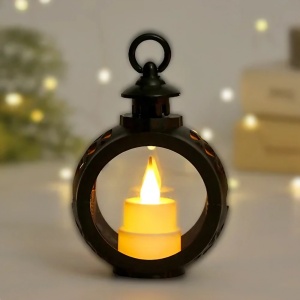 Decoratiune Craciun tip Felinare cu baterii, 13.5 x 9 cm,Lumanare cu lumina alb cald fara geam,baterii incluse,Negru - Img 2
