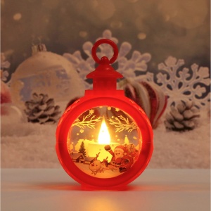 Decoratiune Craciun tip Felinare cu baterii, 13.5 x 9 cm,Lumanare cu geam si inscriptie Mos Craciun cu sanie,lumina alb cald,baterii incluse,Rosu - Img 2