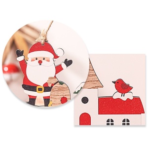Decoratiune de Craciun din Lemn, Flippy, cu Snur pentru Agatare in Brad, Model Mos Craciun, Scris Let It Snow, 21.9x19 cm, Multicolor - Img 2