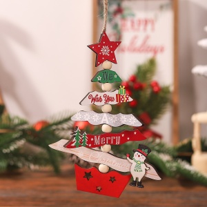 Decoratiune de Craciun din Lemn, Flippy, cu Snur pentru Agatare in Brad, Model Brad de Craciun si Om de Zapada, Scris We Wish You A Merry Christmas, 17x12.8x0.4 cm, Multicolor - Img 3