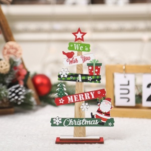Decoratiune de Craciun din Lemn, Flippy, pentru Masa, Scris We Wish You A Merry Christmas, Model Bradut, 21.5x12.2x4 cm, Multicolor - Img 5