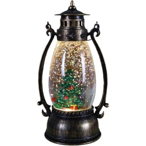 Decoratiune Luminoasa, Flippy, Felinar de Craciun, cu Lumina LED, Ornament Model Lampa cu Ulei Brad de Craciun, cu Maner, 14x7x6 cm, Negru