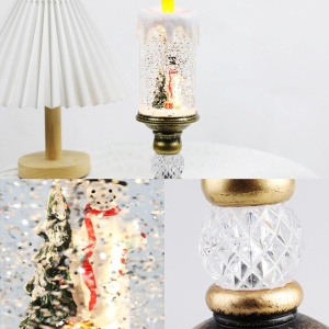 Decoratiune Luminoasa, Flippy, Lampa de Craciun, cu Lumina LED, Ornament Model Sfesnic cu Lumanare Om de Zapada, 26x8.5x8.5 cm, Auriu - Img 3