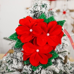 Decoratiune pentru perdea/draperie cu tematica de Craciun Flippy, model floare Craciunita, material texit si poliester, 31 cm, cu snur, rosu - Img 4