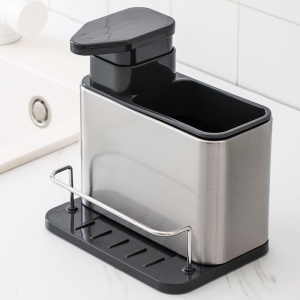 Dispenser Multifunctional, Flippy, pentru Detergent, Sapun, Dezinfectant, cu Suport pentru Ustensile, Negru - Img 1