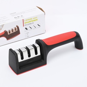 Dispozitiv pentru ascutit cutite Flippy, cu 3 pozitii, rosu/negru, material inox si ABS, 21.5x5x6 cm - Img 4