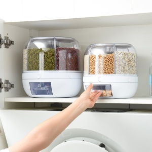 Dozator de cereale Flippy, rotativ 360, 6 compartimente, capacitate 3 L, rezistent la umezeala, inchidere etansa, alb - Img 5