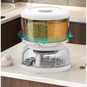 Dozator etajat de cereale Flippy, rotativ 360, 6 compartimente, capacitate 10L, cofrag special pentru oua, vas pentru scurgerea cerealelor, 35x27.5 cm, alb - Img 4