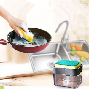 Dozator Flippy, Dispenser 2 in 1 pentru Detergent Lichid de Vase sau pentru Obiecte Sanitare cu Suport pentru Burete de Bucatarie ,14 x 10.5 x 10 cm, capacitate 380 ml, negru - Img 2
