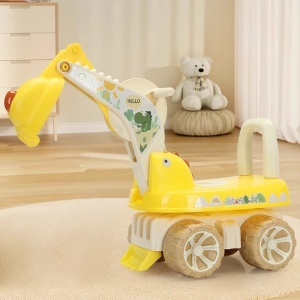 Excavator pentru Copii, Flippy, 1-3 Ani, Greutate Portanta 30 kg, Muzica si Lumini, Rotatie 360 Grade, 45 x 31 x 35 cm, 4 Roti, Galben - Img 3