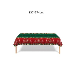 Fata de Masa Festiva, Flippy, Dreptunghiulara, Imprimeu Merry Christmas, Tema Craciun, Rezistenta la Apa, din PVC, 137 x 274 cm, Rosu/Verde - Img 6