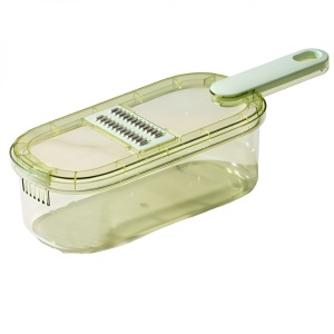 Feliator Multifunctional, Flippy, 3 in 1, pentru Fructe si Legume, 6 Piese, Maner, Lame de Inox, Recipient Stocare, Protectie Mana, ABS, 35x12x9.4 cm, Verde - Img 1