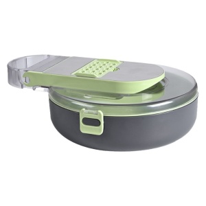 Feliator Multifunctional, Flippy, Razatoare, 8 in 1, pentru Fructe si Legume, 12 Piese, Lame de Inox, Recipient Stocare, Separator Oua, Protectie Mana, ABS, Gri/Verde, 29.5x9x21.8 cm - Img 7