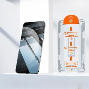 Folie de Protectie cu Instalare Rapida, Flippy, pentru Apple iPhone 15 Pro, Tempered Glass Easy Tool, Full Cover, Protectie Difuzor, HD, Margini Negre, Transparent - Img 2