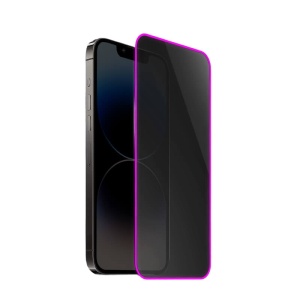 Folie de Sticla Securizata pentru Apple iPhone 15, Flippy, Luminous, Margine Fosforescenta Neon din Silicon, Mat, Anti-Amprenta, Protectie Completa, 9H, Violet - Img 1