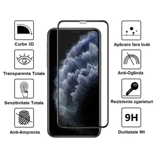 Folie Sticla Securizata Flippy compatibila cu Oppo Find X2, Full Glue, Curbata, Lipici margine, Negru - Img 2
