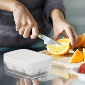 Forma pentru gheata cu presa Flippy, din silicon alimentar, 6 cuburi, caserola pentru depozitare, usor de folosit si curatat, 10.5 x 7.5 x 4.1 cm, alb - Img 6