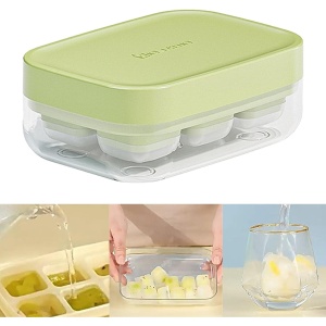 Forma pentru gheata cu presa Flippy, din silicon alimentar, 6 cuburi, caserola pentru depozitare, usor de folosit si curatat, 10.5 x 7.5 x 4.1 cm, verde - Img 8