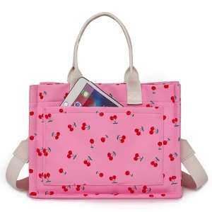Geanta de Mana/Umar, Multifunctionala, Flippy, Inchidere cu Capsa, Imprimeu Cirese, Material Textil, 33.5 x 25 x 14.5 cm, Roz - Img 7