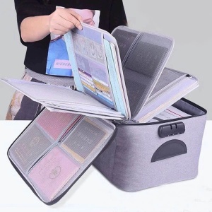 Geanta Flippy pentru Depozitare Acte si Documente, Facturi, Carduri, cu Cod de Securitate, 5 Compartimente, Impermeabila, 37 x 20 x 27 cm, Gri - Img 8