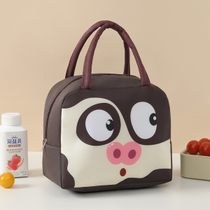 Geantă Frigorifică, Flippy, cu Desene Animat, Portabilă pentru Copii, de Prânz, din Pânză Oxford, 22x14x19 cm, Model Porc, Maro - Img 3