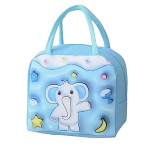 Geantă Frigorifică, Flippy, cu Desene Animate 3D, Portabilă pentru Copii, de Prânz, din Pânză Oxford, 23x13x19 cm, Model Elefantel, Albastru - Img 1