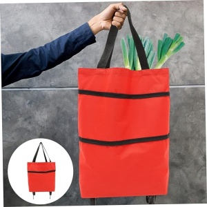 Geanta Pliabila, Flippy, 2 in 1, Carucior cu Roti, pentru Cumparaturi, 19 l, Rosu, Plastic, 39 x 46 x 12 cm - Img 9