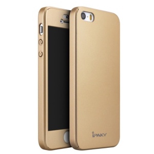 Husa Apple iPhone 5/5S/SE IPAKY Full Cover 360 Auriu cu Folie Cadou - Img 10