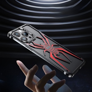 Husa de Protectie Compatibila iPhone 15 Pro Max, cu Suport Metalic pentru Camera, Armor Protective Series, Flippy, Antisoc, Protectie de Metal pe Margini, Model Paianjen, Negru Rosu - Img 8