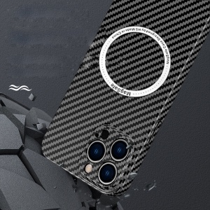 Husa de protectie pentru iPhone 14, Flippy, Magnetica, MagSafe, Carbon Fiber Protectie Antisoc, Negru - Img 2