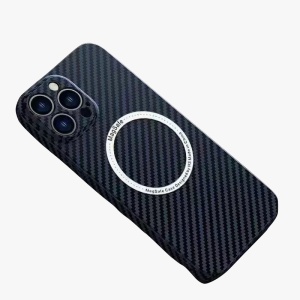 Husa de protectie pentru iPhone 14 Plus, Flippy, Magnetica, MagSafe, Carbon Fiber Protectie Antisoc, Albastru - Img 1